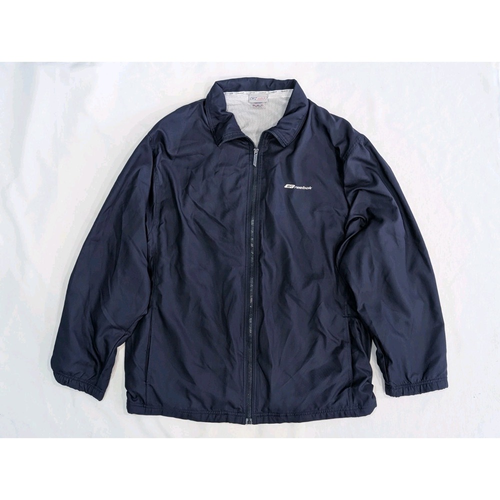 Vintage Reebok Jacket Y2K Zip Up Navy Blue Windbreaker Mens Large